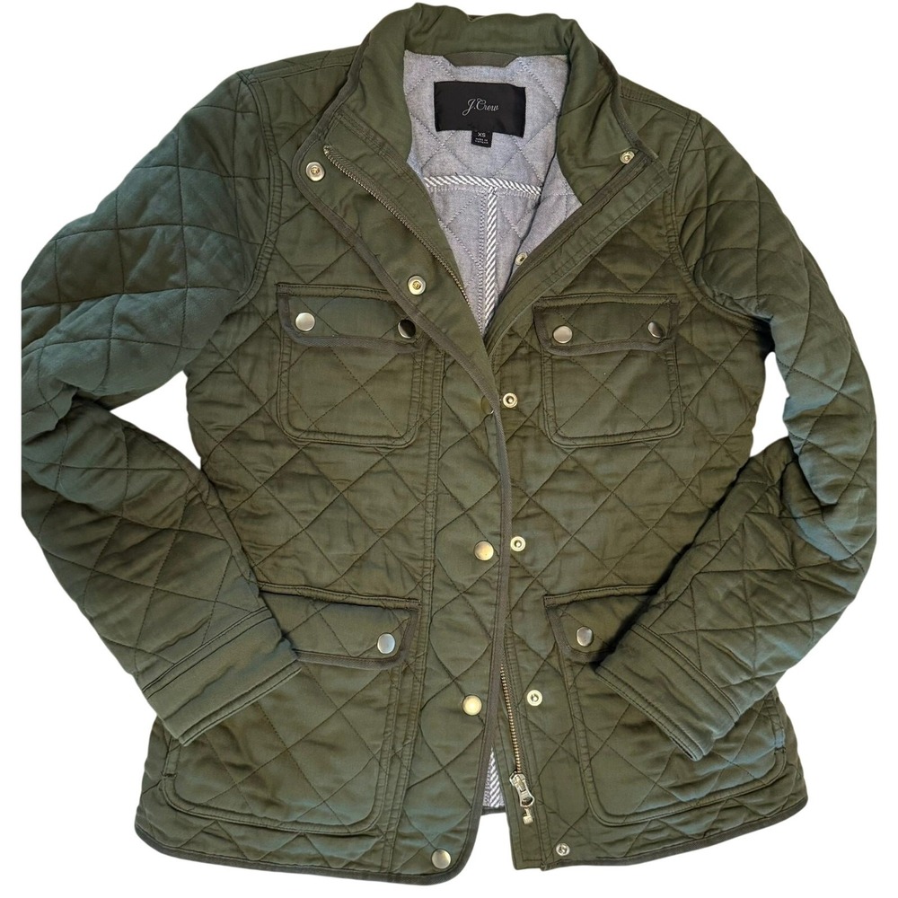J.Crew Downtown Field Jacket XS Olive Green PrimaLoft Quilted Equestrian Utility - Picture 2 of 11